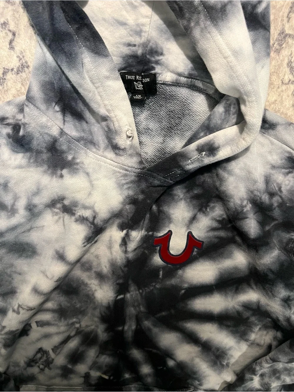 True Religion Black & White Tie-Dye Buddha Guitar Sweatshirt